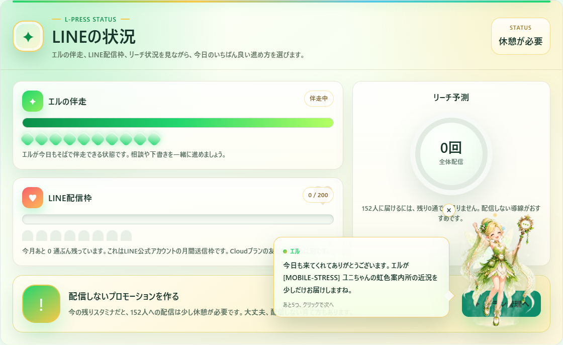 LINEの状況カードは、今日の運用判断を見る場所です。
